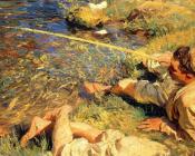 Val d'Aosta, Man Fishing - 约翰·辛格·萨金特